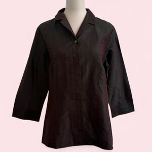 Alfani 100% Silk Brown Button-Up Blouse — Size M